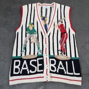Vintage Design Options Baseball Themed Sweater Vest Medium Grannycore Charity
